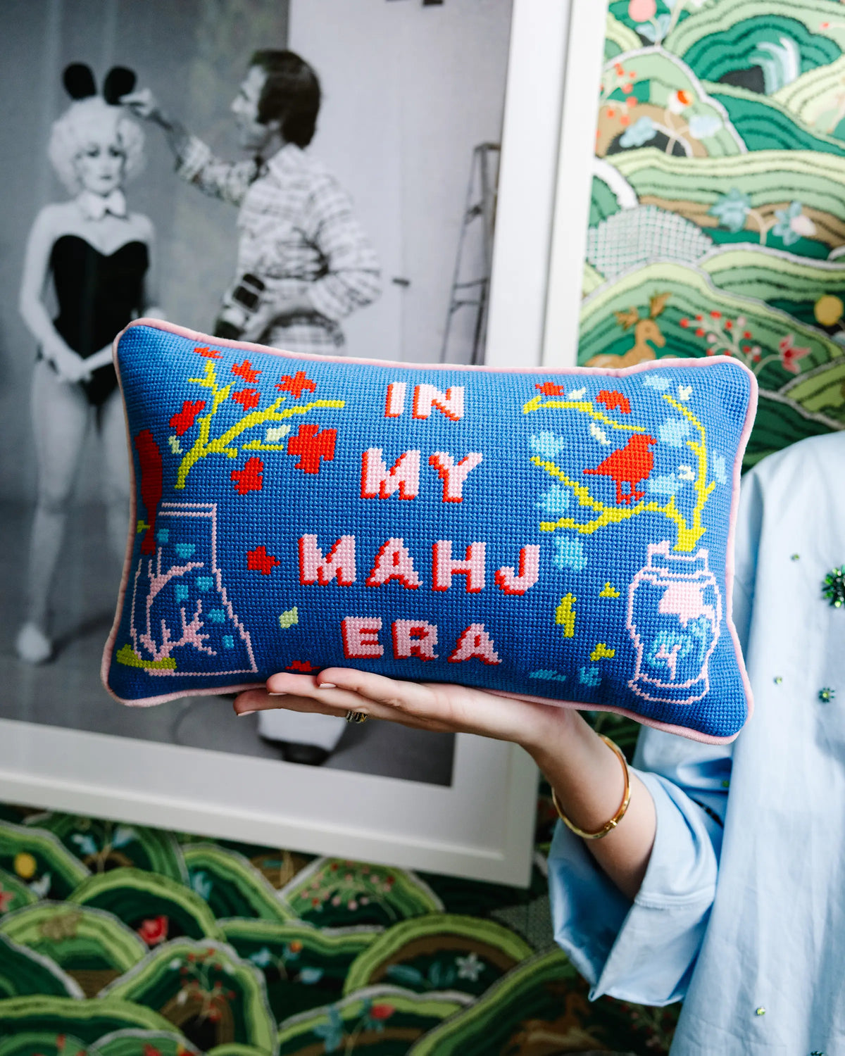 In My Mahj Era Needlepoint Pillow