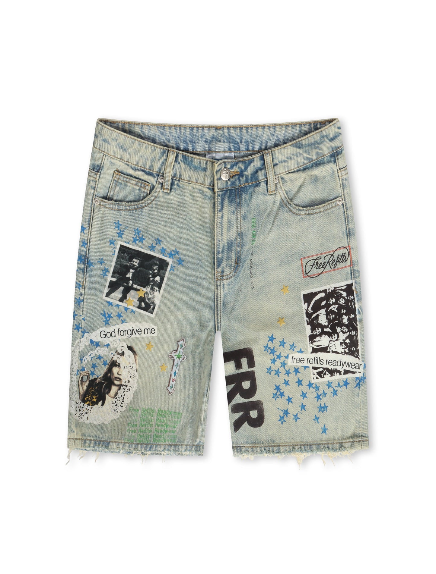 Free Refills Collage Shorts - Light Blue