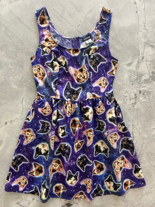 Galaxy Cats Shorter Length Fit & Flare Dress - Small Only
