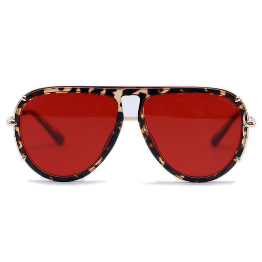 Ivy Luxe - Red Tangle-Free Round Aviator Sunglasses