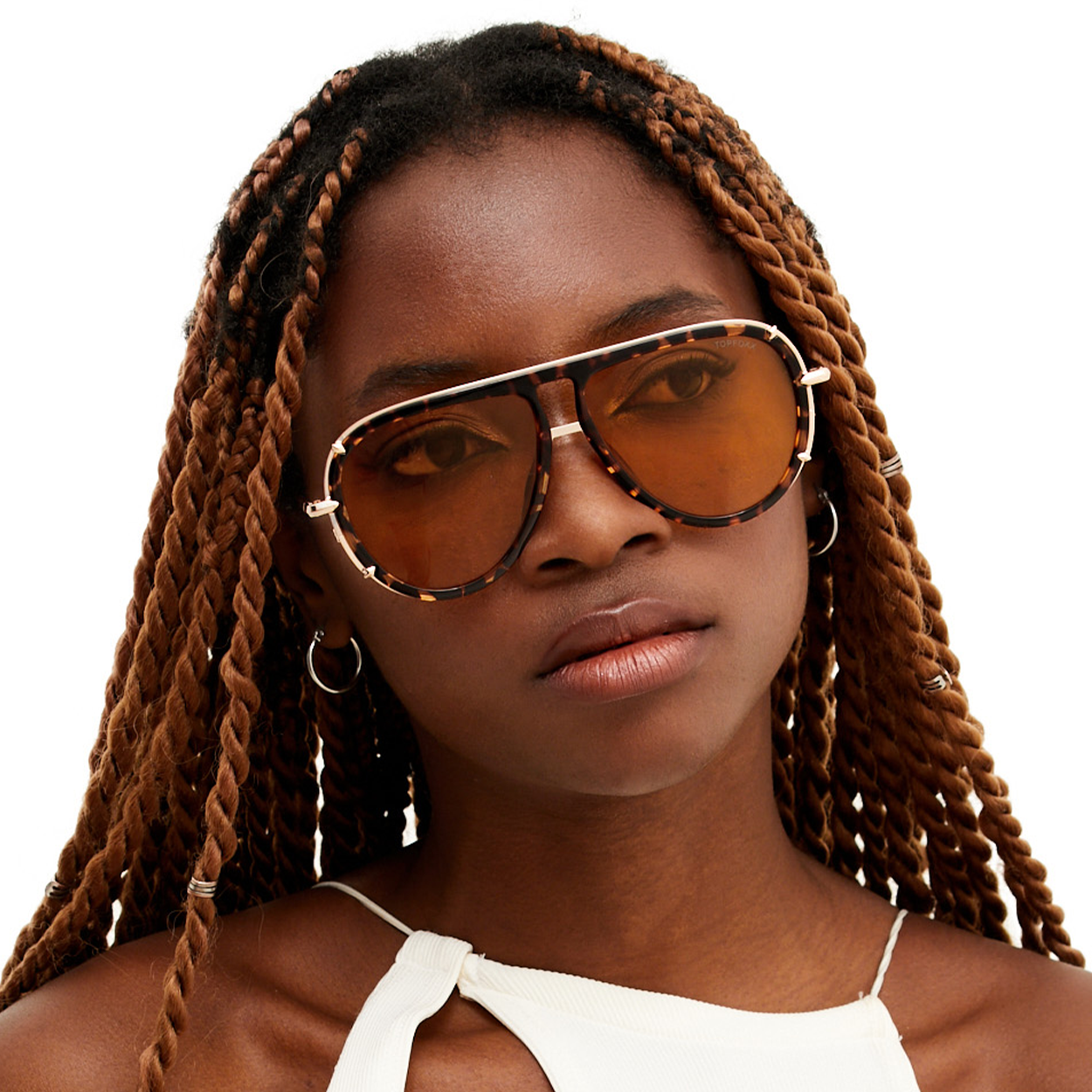 Ivy Luxe - Yellow Tangle-Free Round Aviator Sunglasses