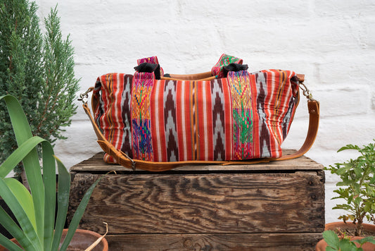 Woven Duffel - Red Sol - Tan Leather