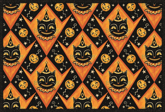 Grinning Black Cat Jack 56” Harlequin Vinyl Floor Decor