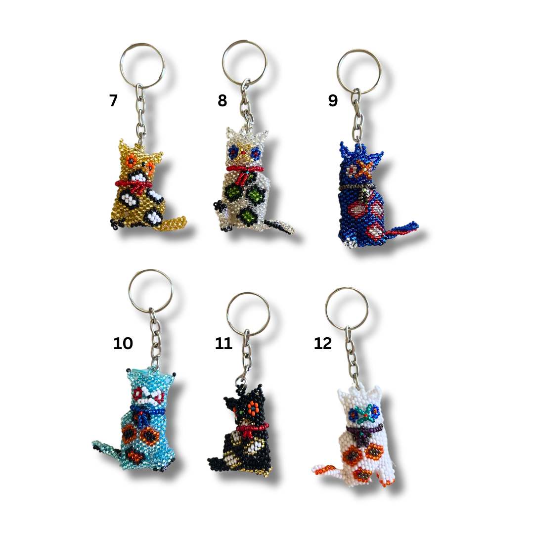 Cat Seed Bead Key Chain - Guatemala