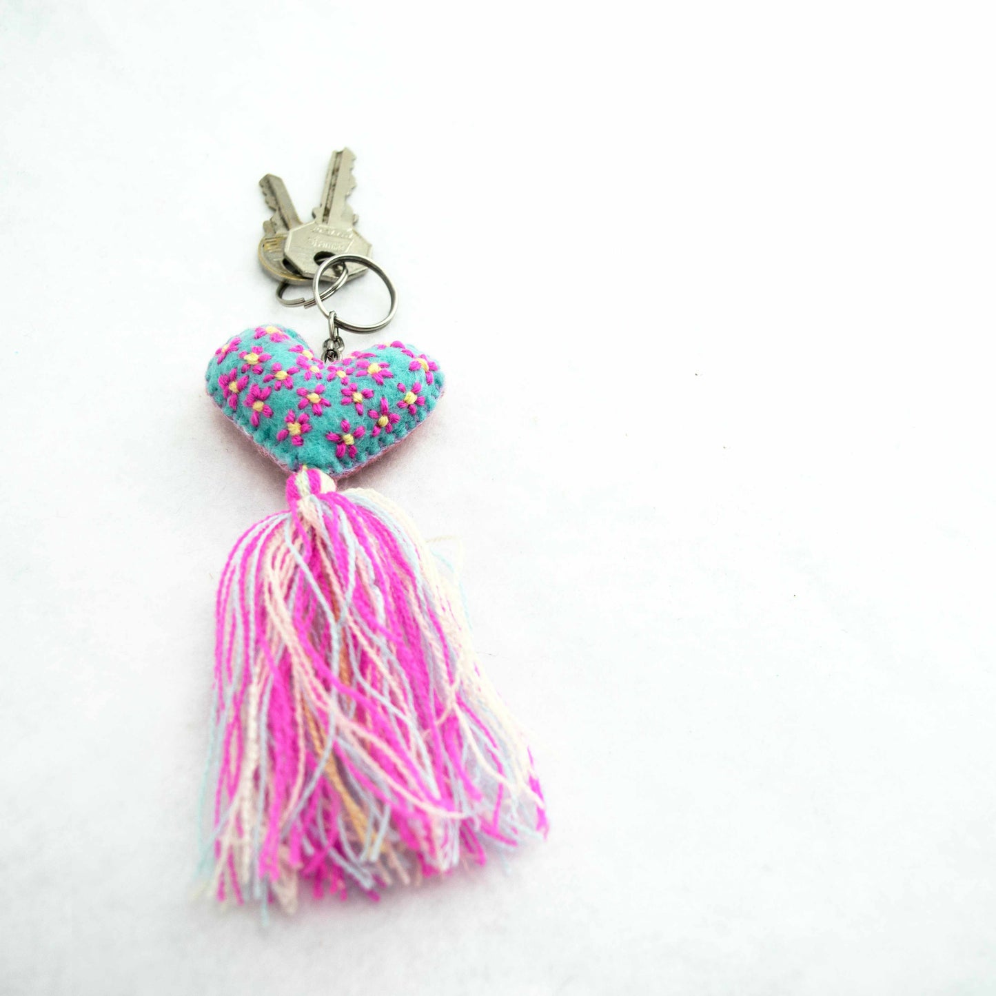 Embroidered Love Heart Tassel Keychain - Mexico