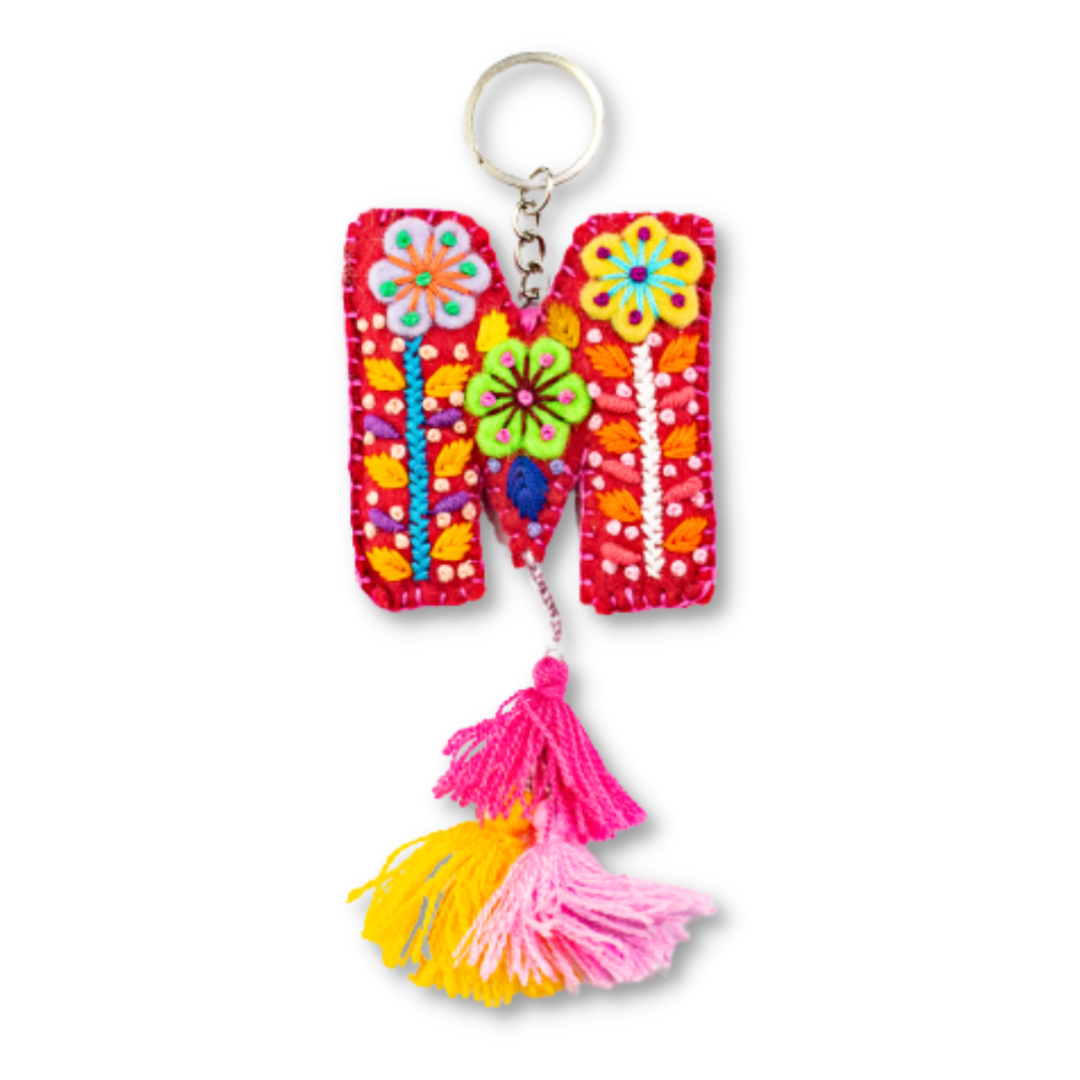 Alphabet Letter Embroidered Boho Keychain | Bag Charm - Mexico
