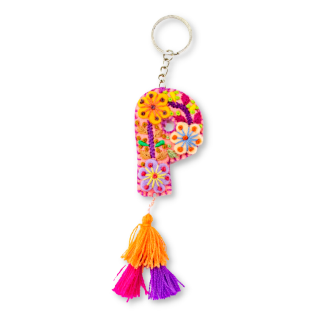 Alphabet Letter Embroidered Boho Keychain | Bag Charm - Mexico