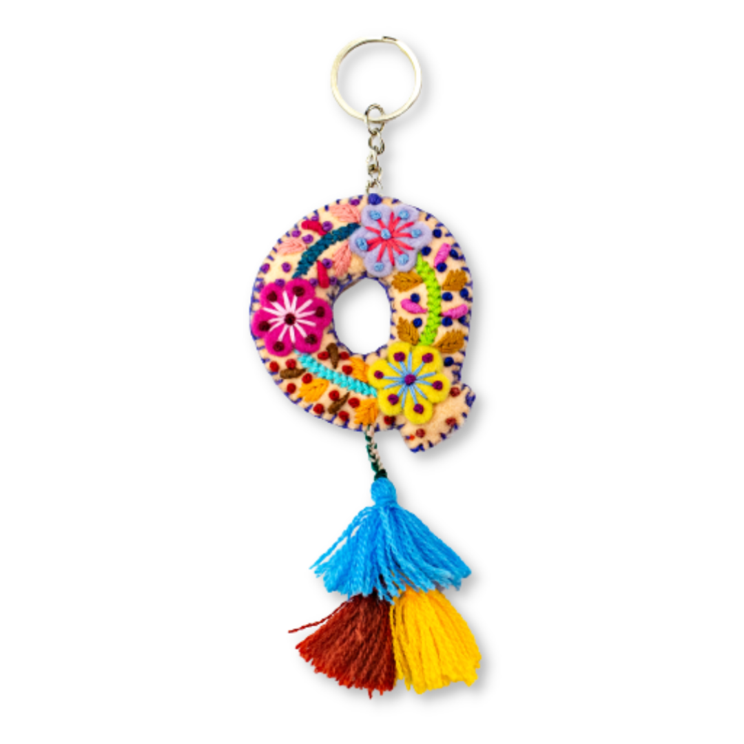 Alphabet Letter Embroidered Boho Keychain | Bag Charm - Mexico