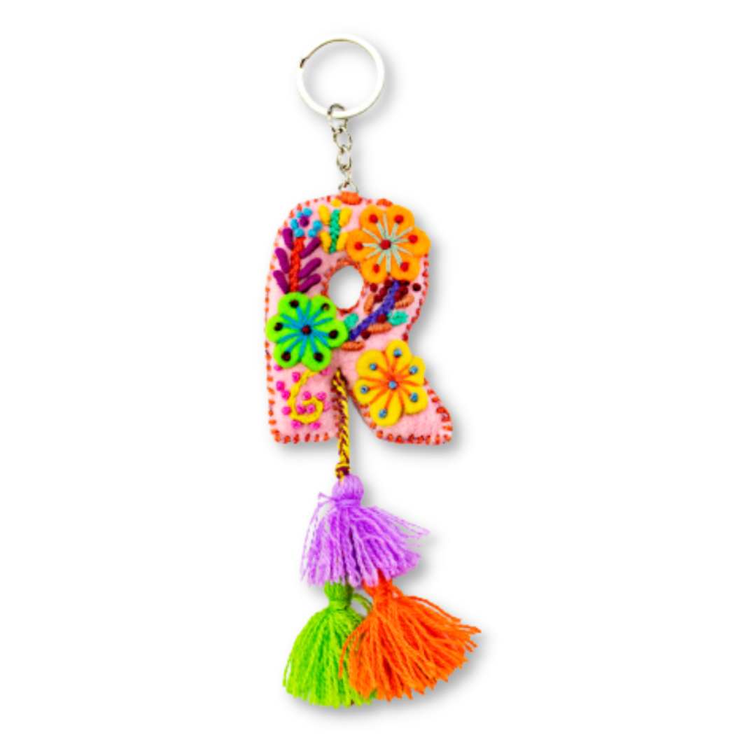 Alphabet Letter Embroidered Boho Keychain | Bag Charm - Mexico