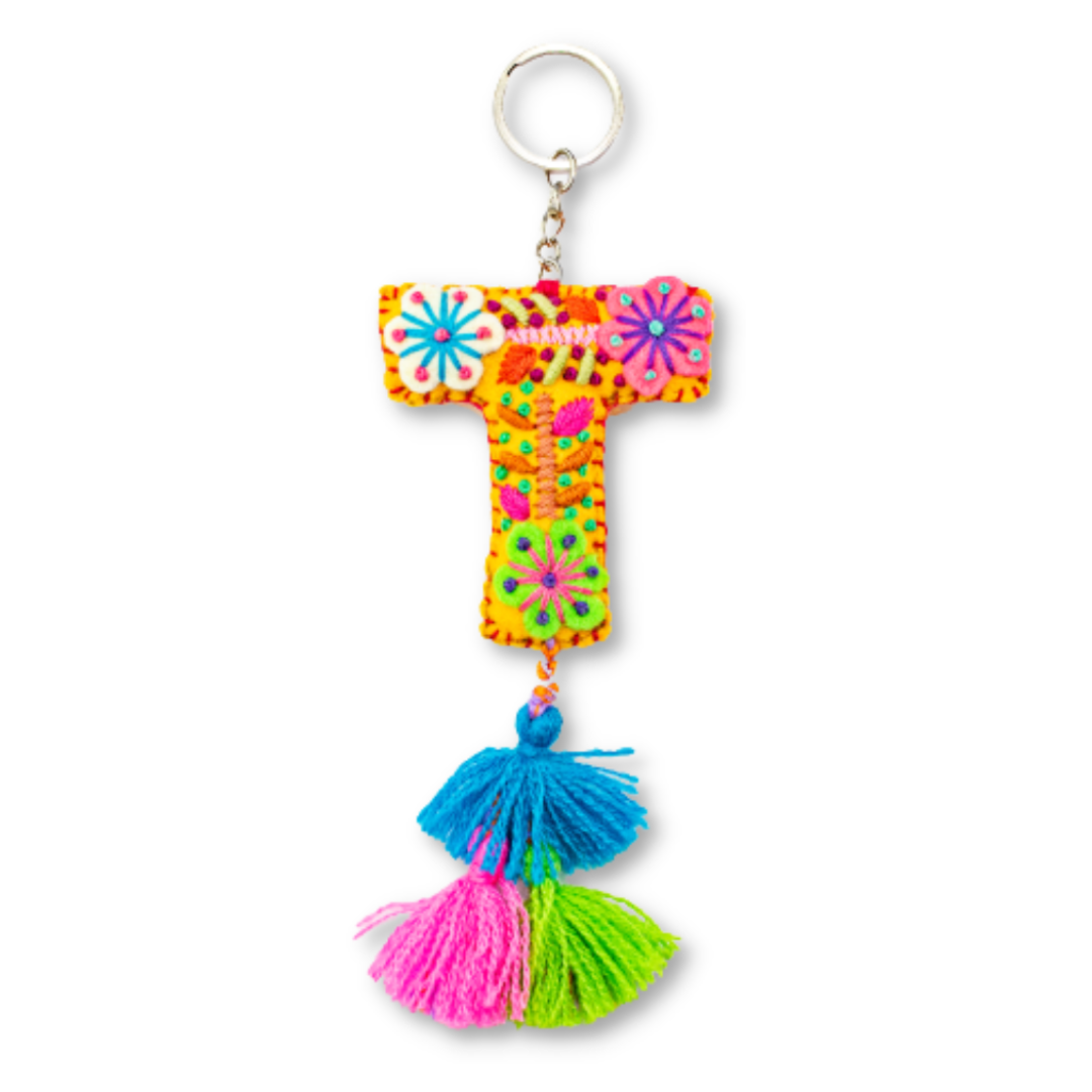 Alphabet Letter Embroidered Boho Keychain | Bag Charm - Mexico