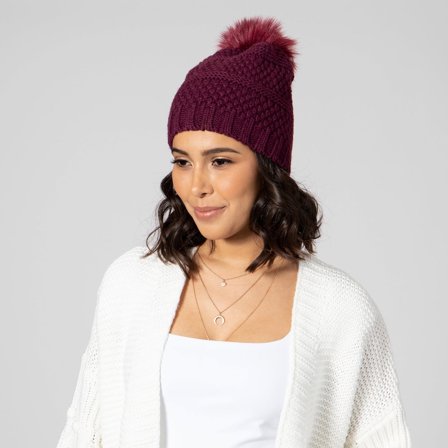 Women's Knit Beanie w/Faux Fur Pom