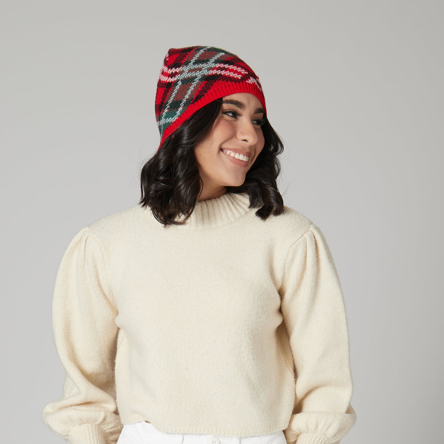 Women's Plaid Gift Bow Beanie