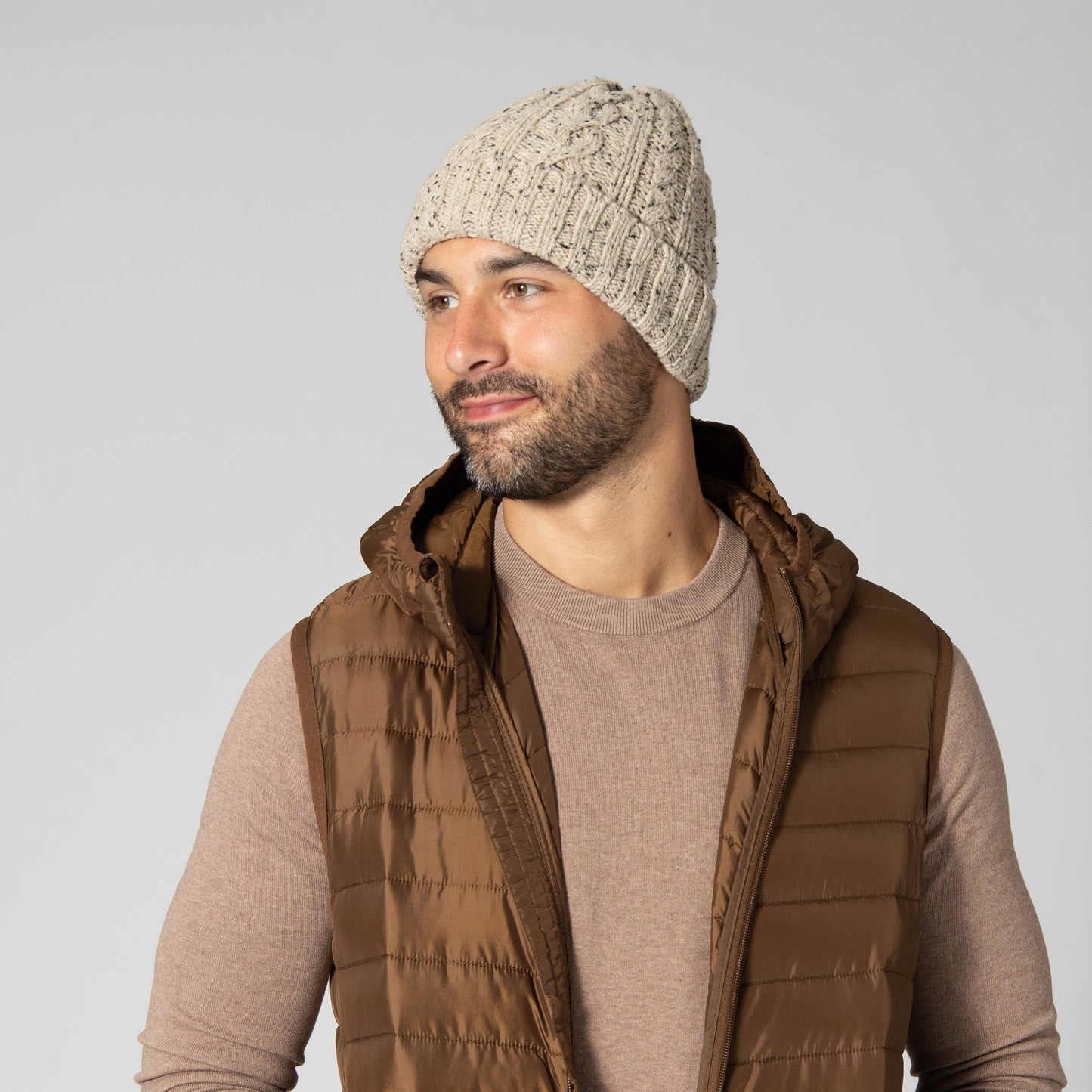 Men's Wool Blend Cable Knit Cuffed Beanie