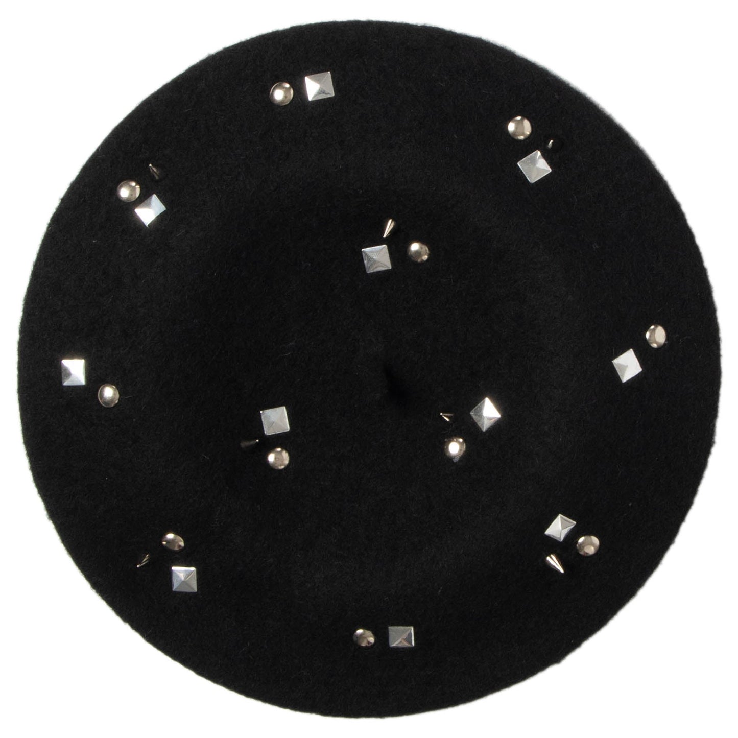 Last Night - Wool Blend Beret  with Metallic Stud Clusters