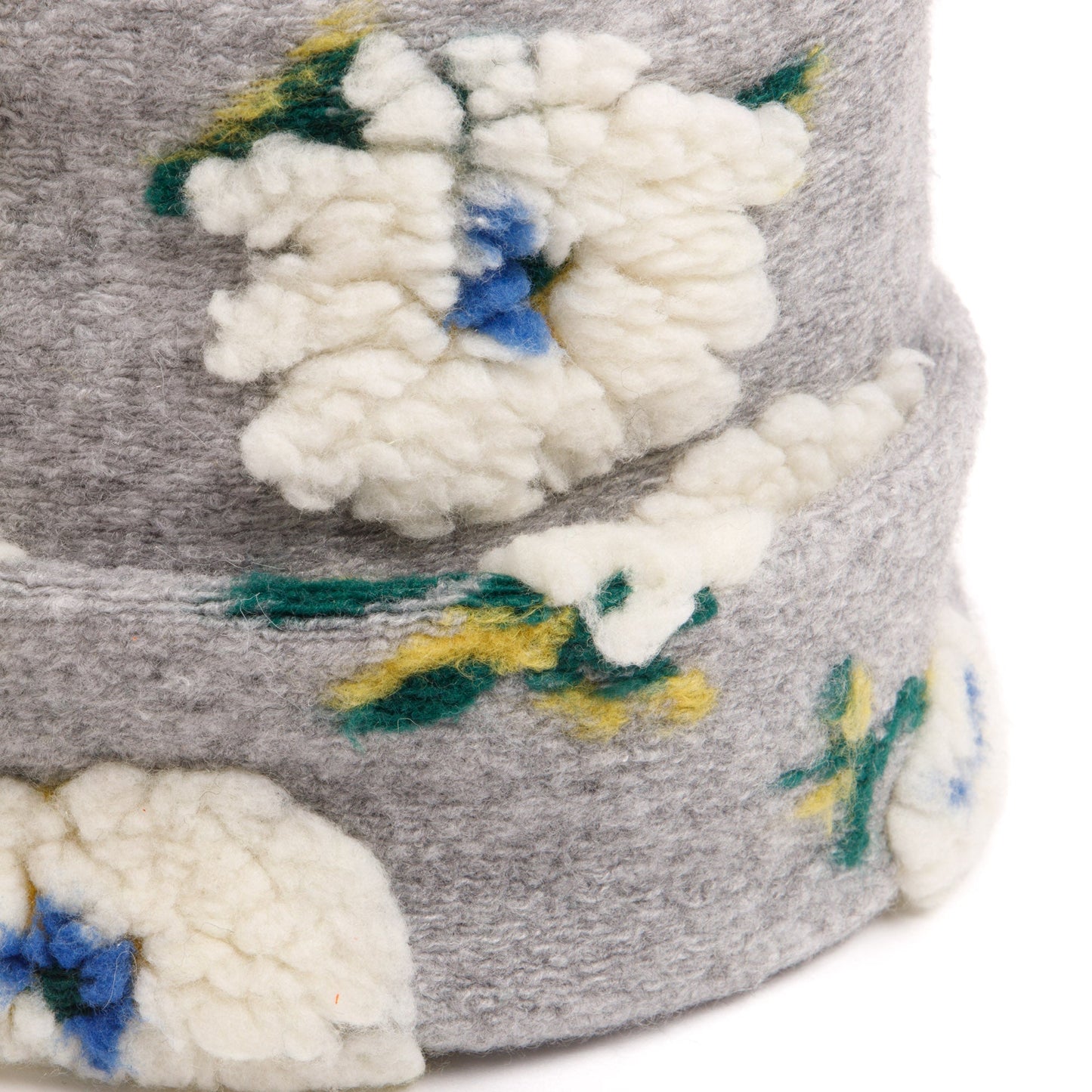 Keyes - Wool Blend Cuffed Beanie with Sherpa Flowers - KNH8084