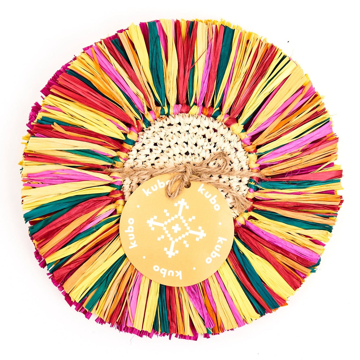 Pahiyas Woven Fringe Raffia Coasters Rainbow, Set of 4