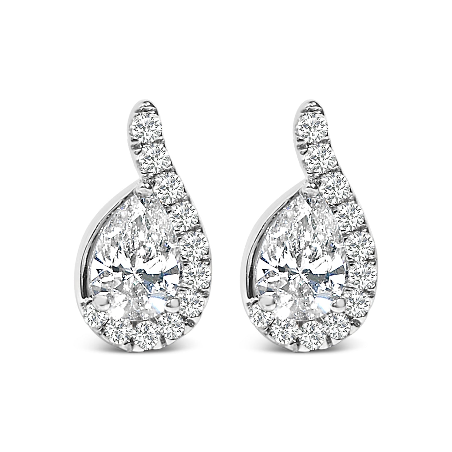 14K White Gold 5/8 Cttw Lab Grown Diamond Tear Drop Halo Stud Earring
