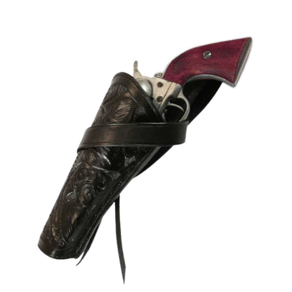 Left Hand Cross Draw Leather Holster - Black Tooled