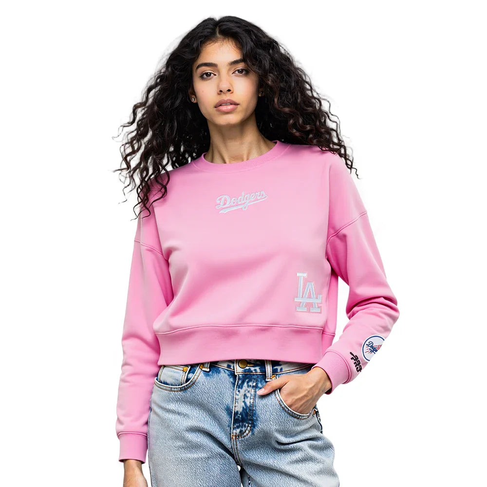 Pro Standard Womens LA Dodgers Cropped Wingspan Crewneck - Pink