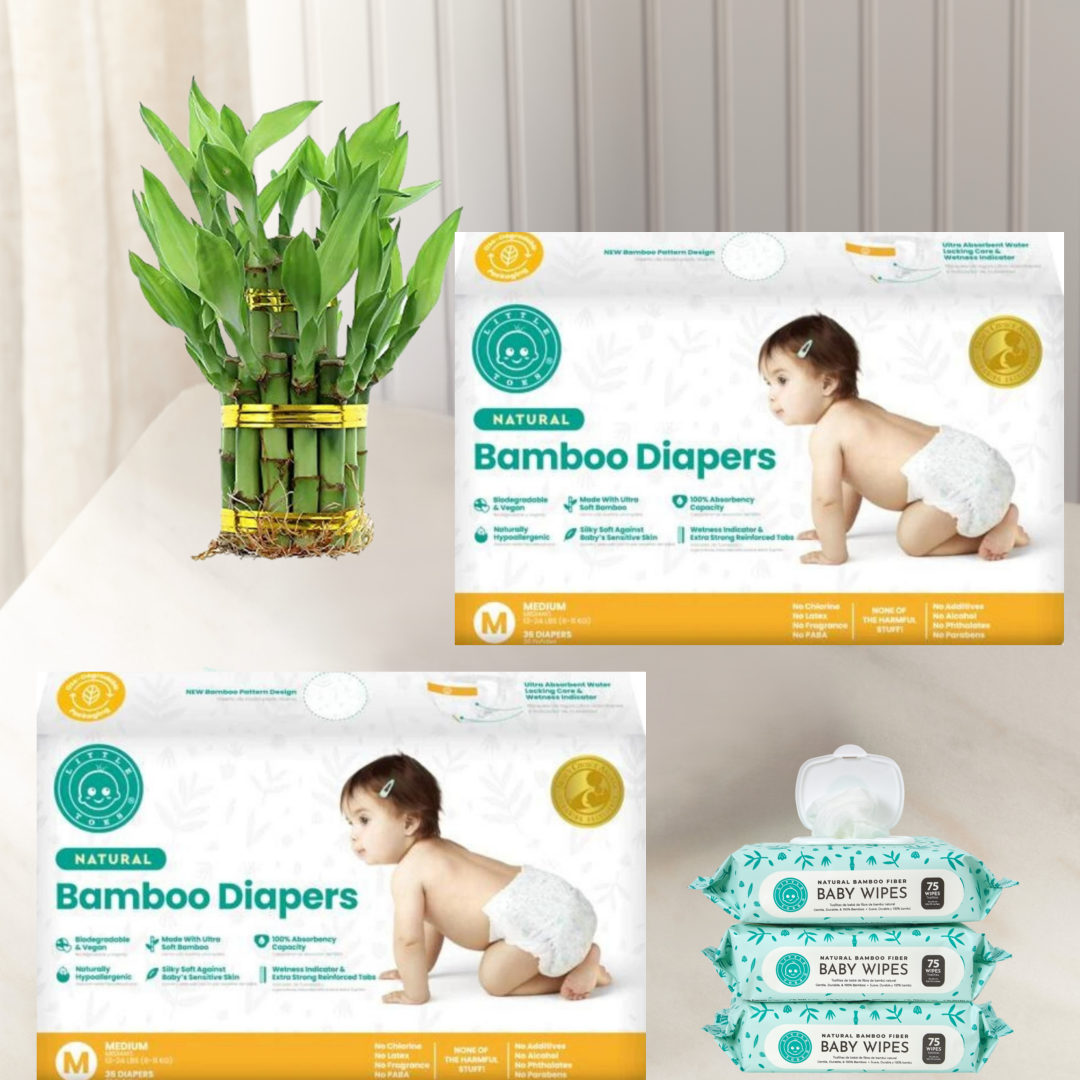 Little Toes Bamboo Bundle :  Count 72 Diapers and 225 Wipes