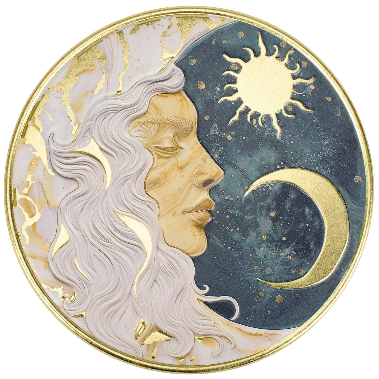 Lady Moon Wall Decor | Celestial Metal Wall Art | Gold Accent Moon Sign