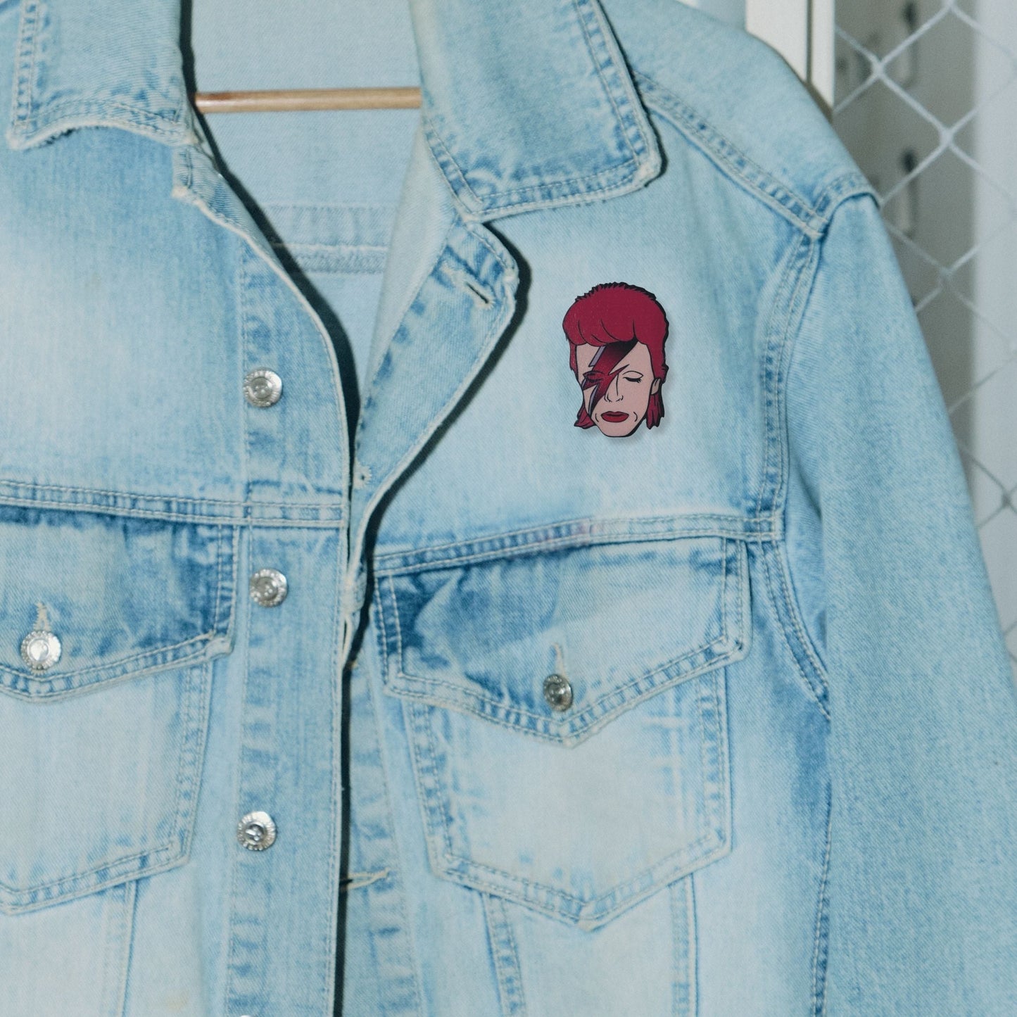 Large David Bowie Wooden Brooch Pin | Retro Rock Tribute