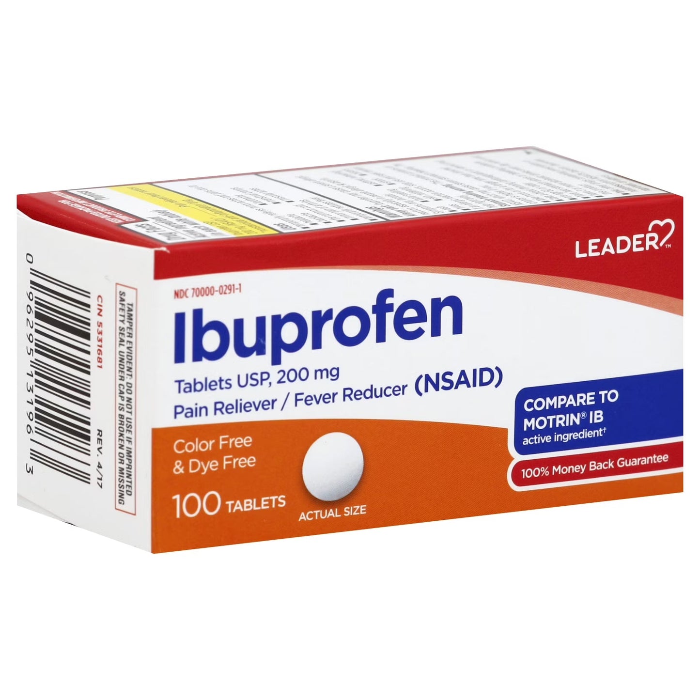 Leader Ibuprofen 200 mg Coated Tablets, 100 Count (Pain Reliever/Fever Reducer)