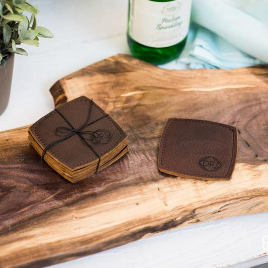 Leather Coasters with DFJ Logo Set of 4