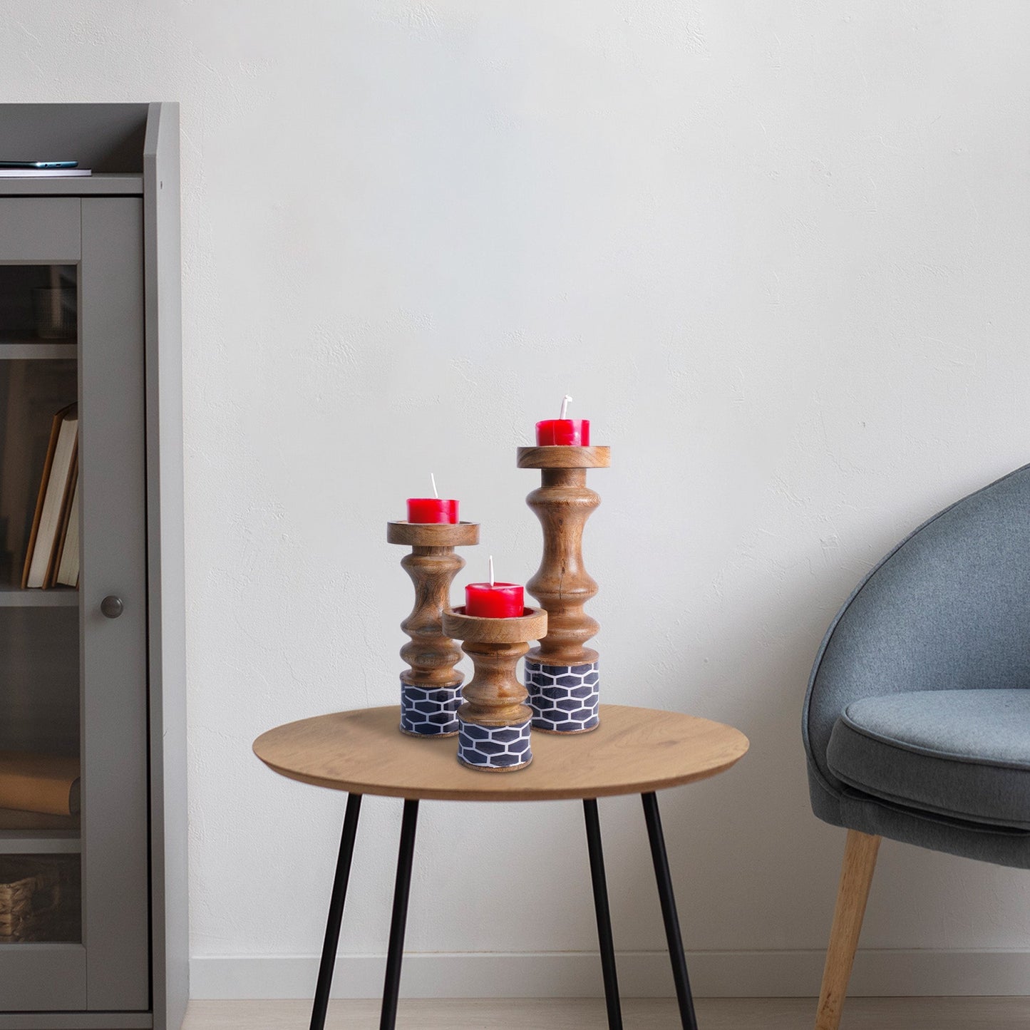 Gramercy Blue Pillar Candleholder Set