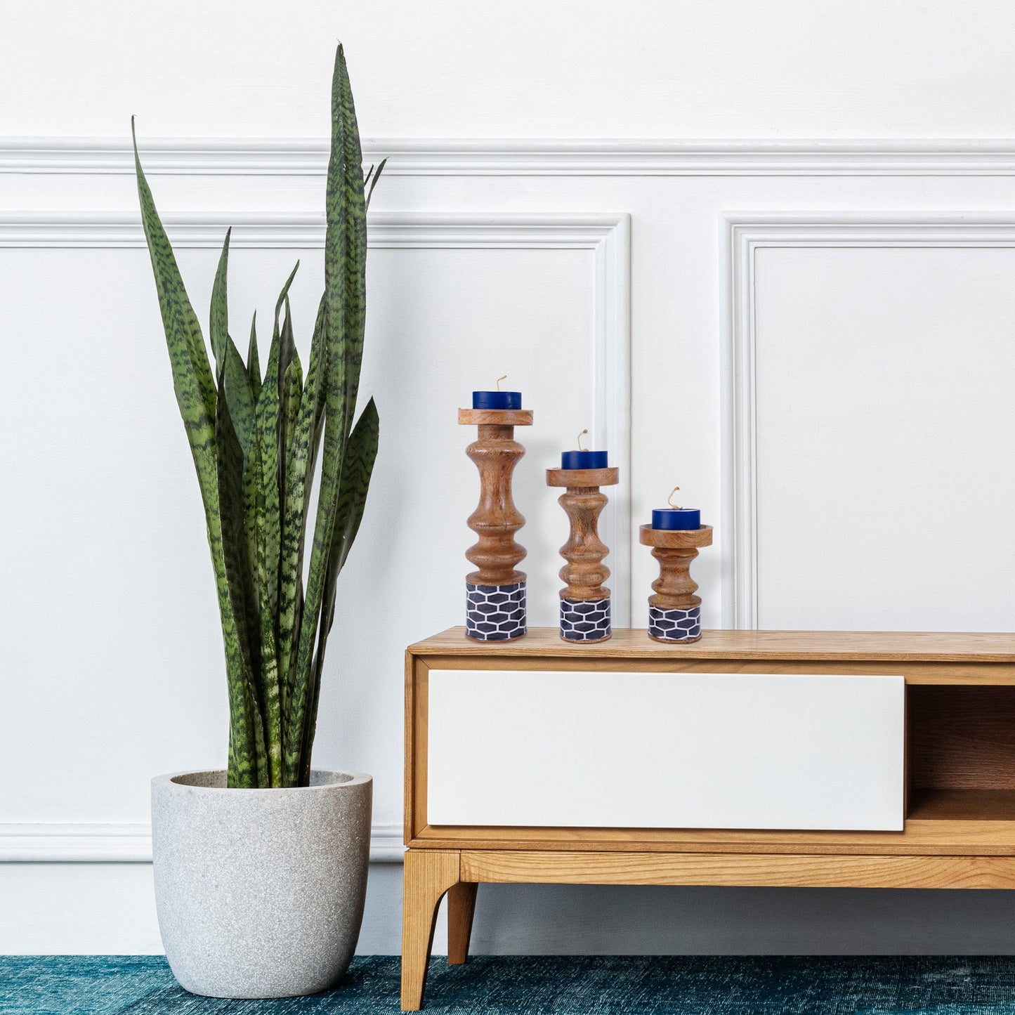 Gramercy Pillar Candleholder of 3 - Blue