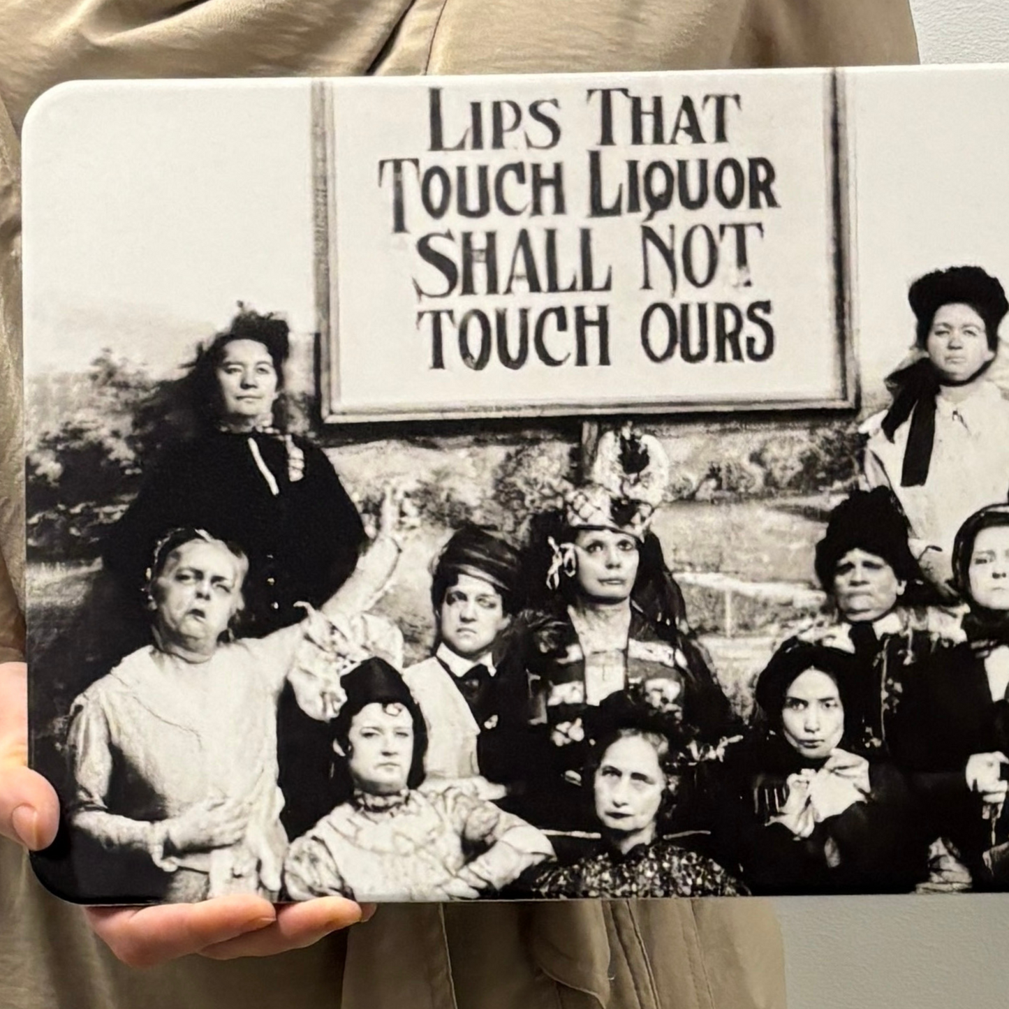 Lips That Touch Liquor Shall Not Touch Ours 13.75" x 10"  Stone Trivet | Prohibition Era Women Hot Dishes Stone Cork Base Stand | 13.75" x 10"