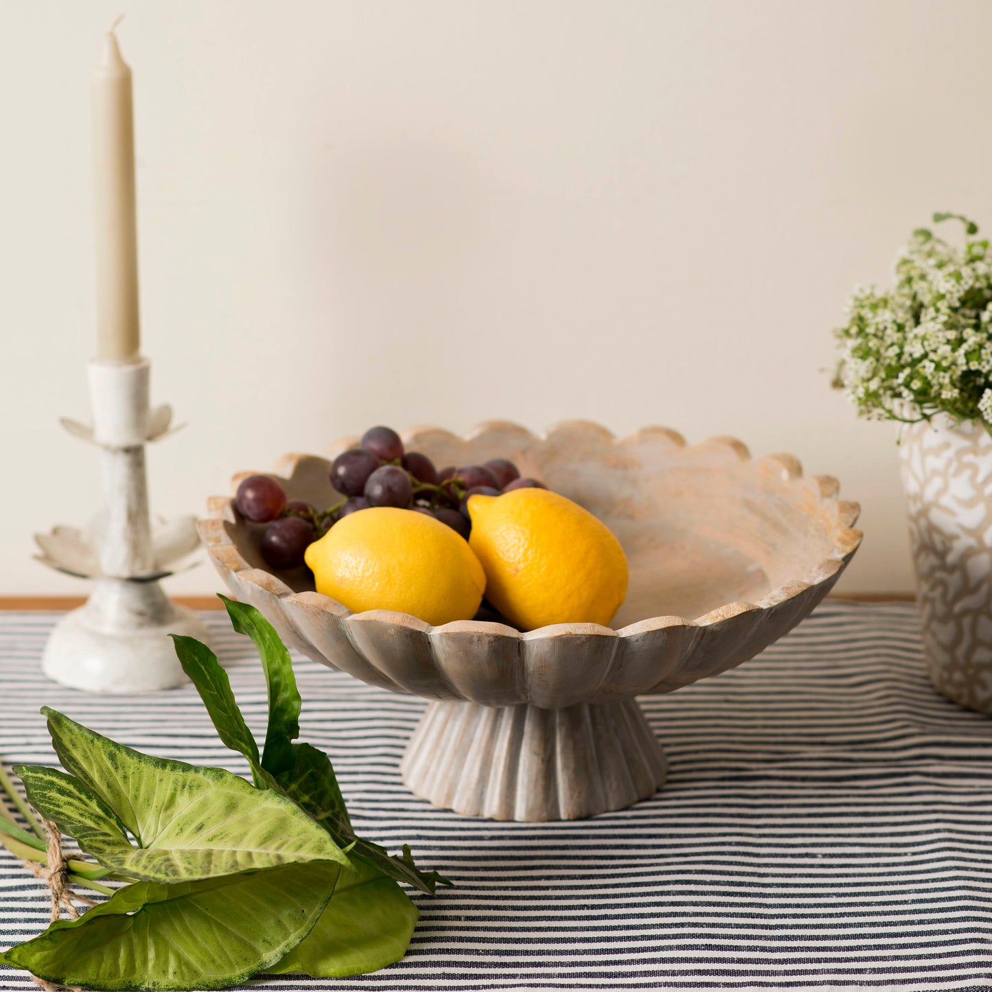 Fluted Pedestal Bowl - Rustic Grey - Osadia Concept Store