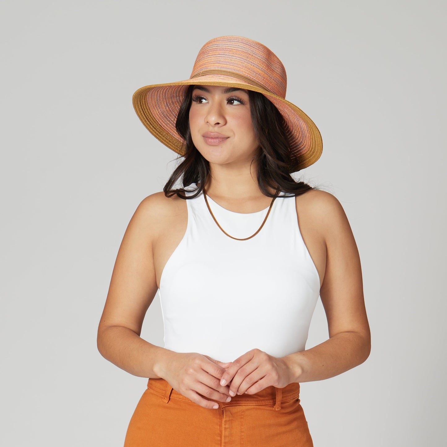 Womens Mixed Brim Sun Brim-Purple-One Size