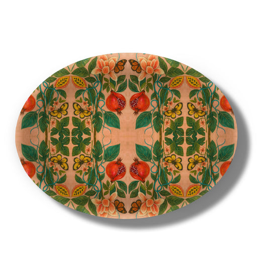 Pomegranate Migration Birchwood Decorative Tray - Oval