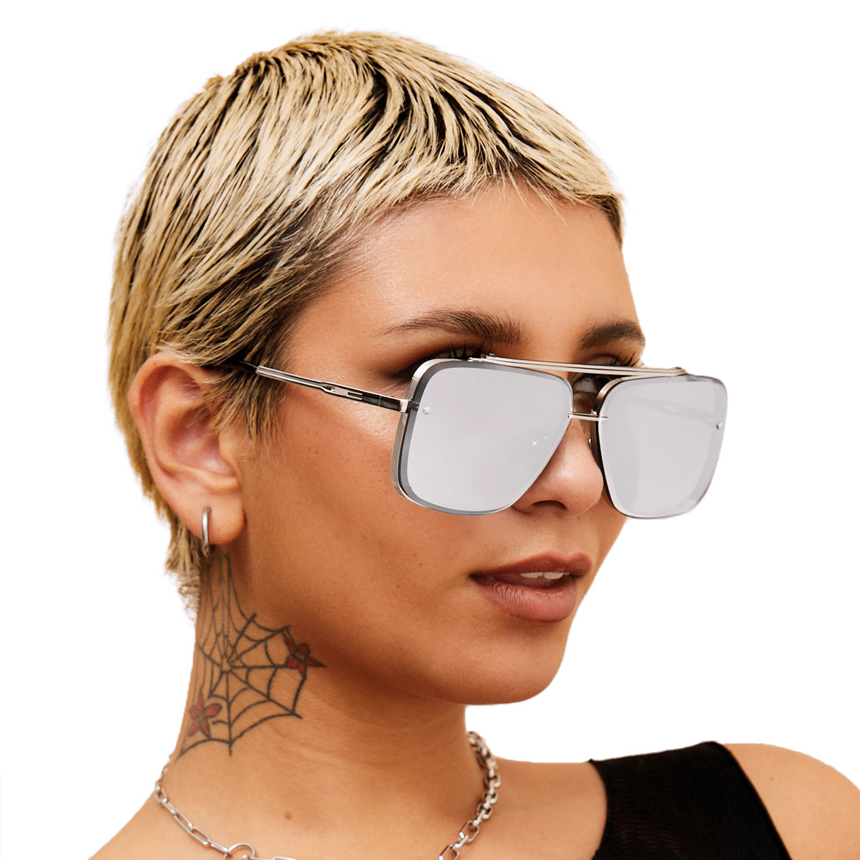 Bella - Chrome Silver Oversized Squared Aviators