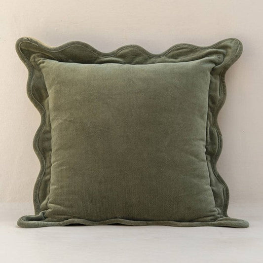 Scallop Velvet Pillow Cover, Moss