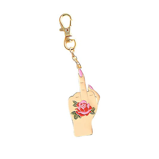 Middle Finger Vintage Hand w/ Rose Tattoo Enamel Key or Bag Charm