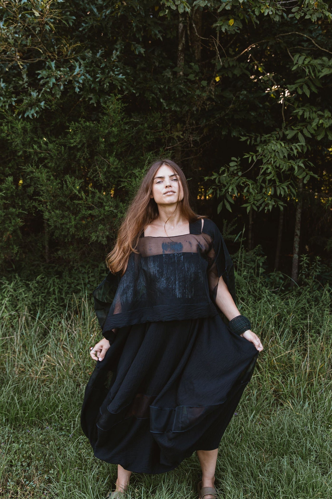 Hand-Painted Silk & Modal Bellows Skirt