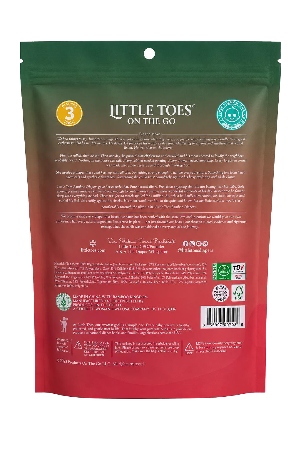 Little Toes On The Go Bamboo Diapers 3-Pack