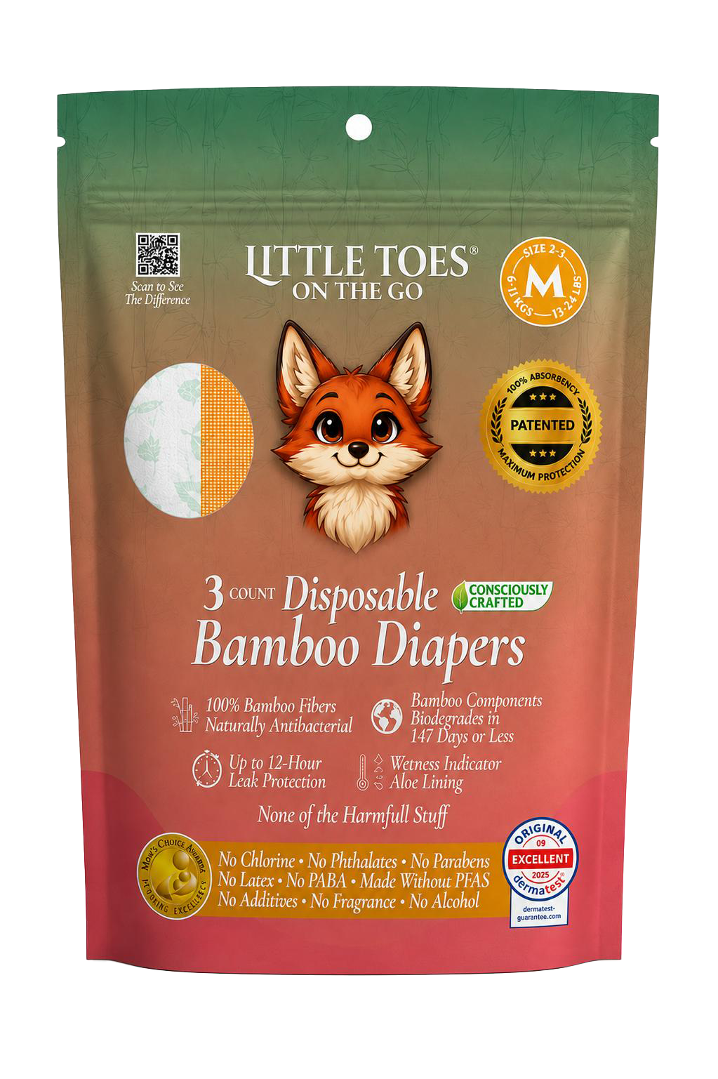 Little Toes On The Go Bamboo Diapers 3-Pack
