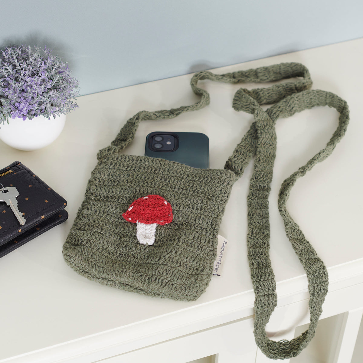 Mushroom Crossbody Bag | Cotton Shoulder Sling Handbag | 6.5" x 8"