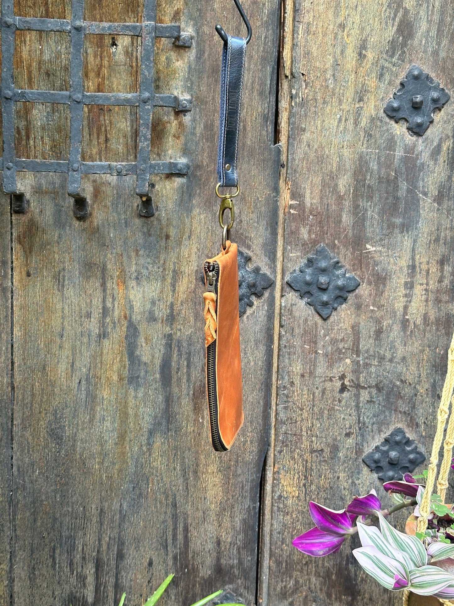 Clutch Bag - Tan and Navy Strap
