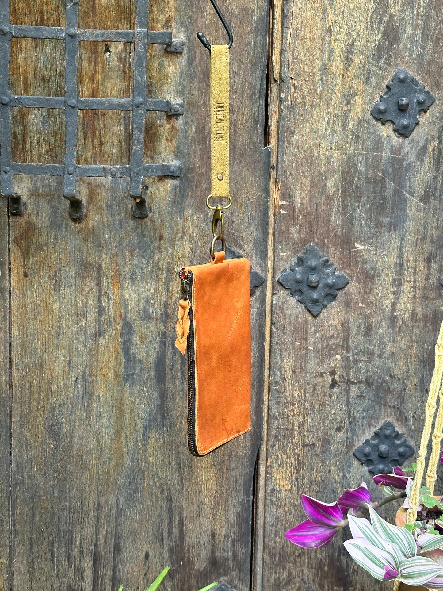 Clutch Bag - Tan and Green Strap