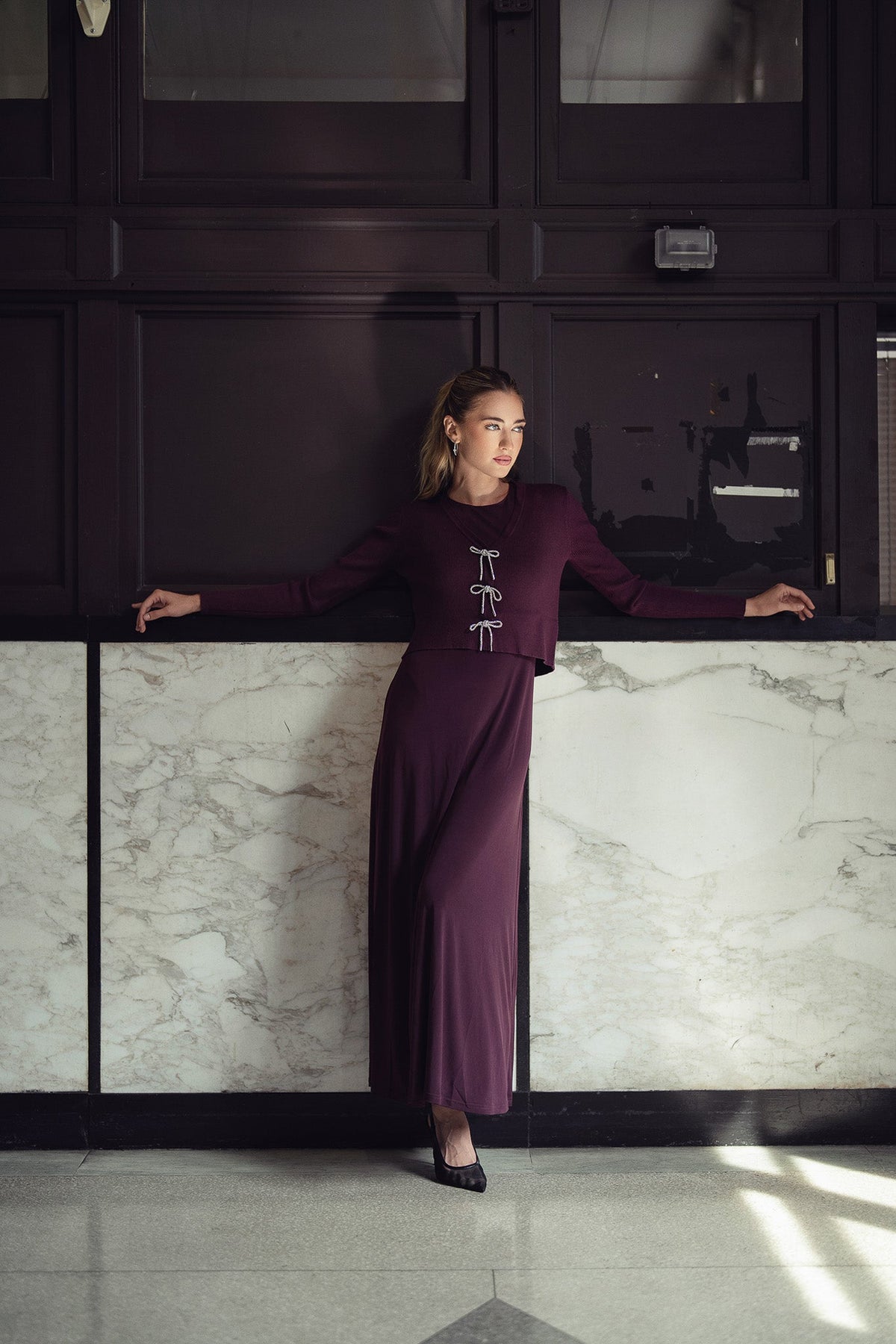 Sleeveless Jersey Dress- Eggplant