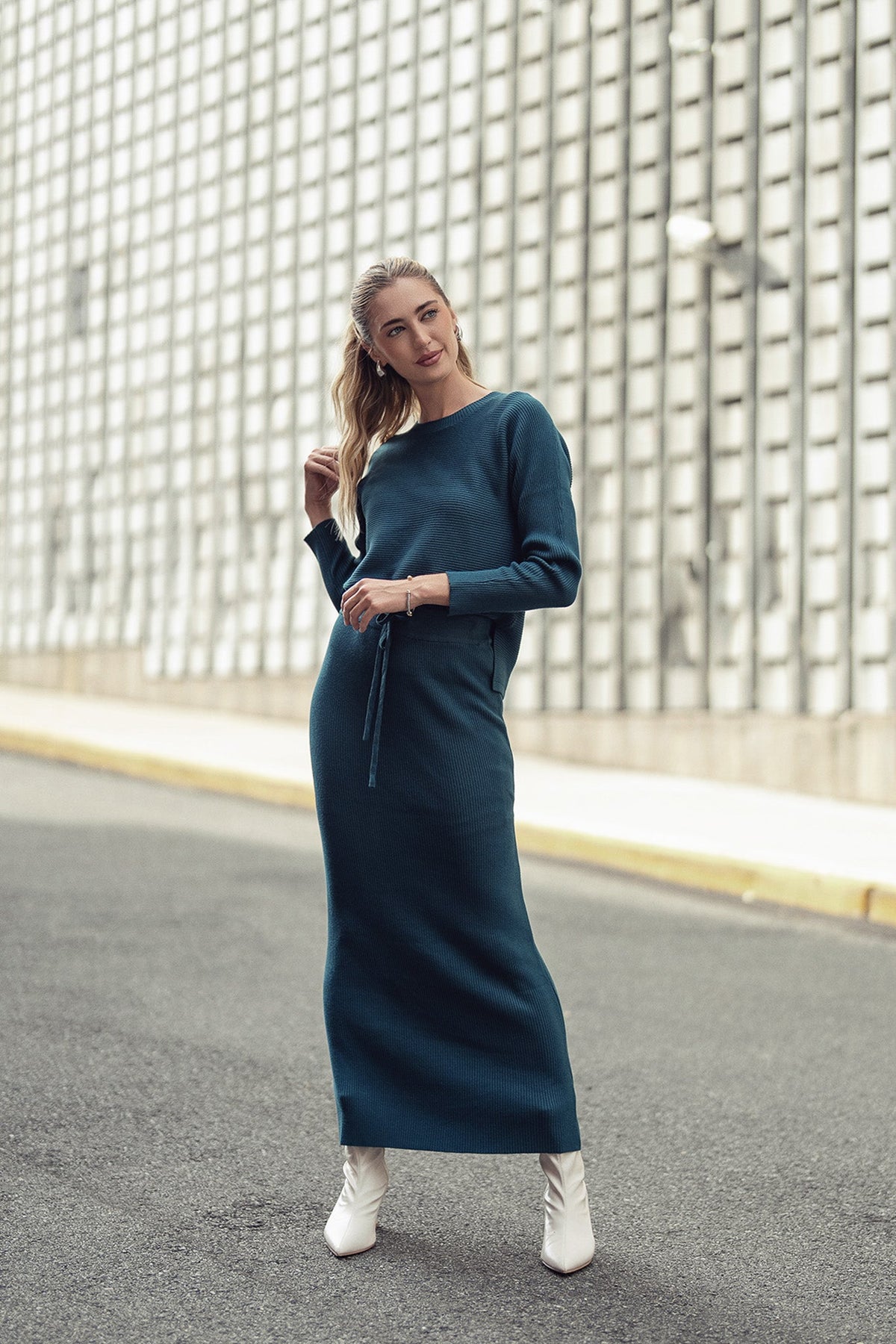 Sweater Rib Skirt- Teal