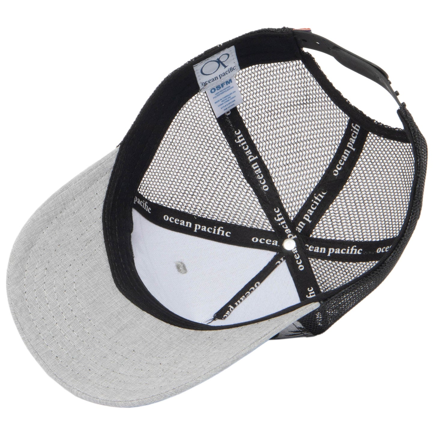 Ocean Pacific - 5 Panel Trucker Hat with Grey Palm Leaf Print