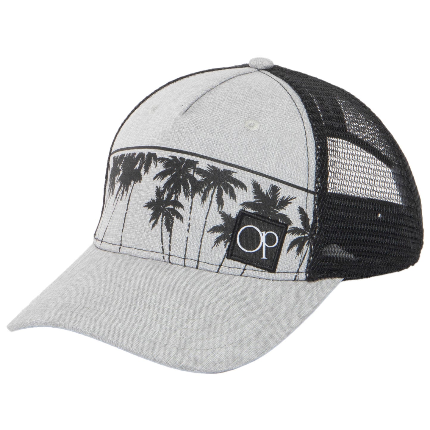 Ocean Pacific - 5 Panel Trucker Hat with Grey Palm Leaf Print