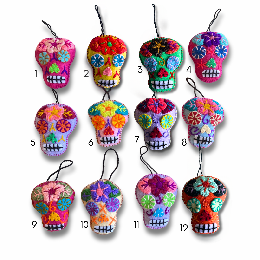 Hand-Embroidered Sugar Skull Ornament - Mexico
