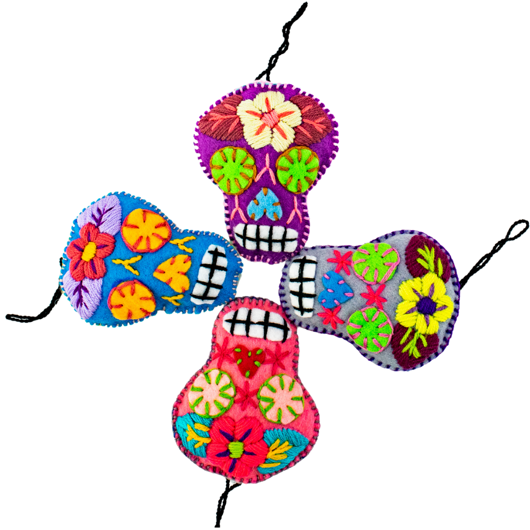 Hand-Embroidered Sugar Skull Ornament - Mexico