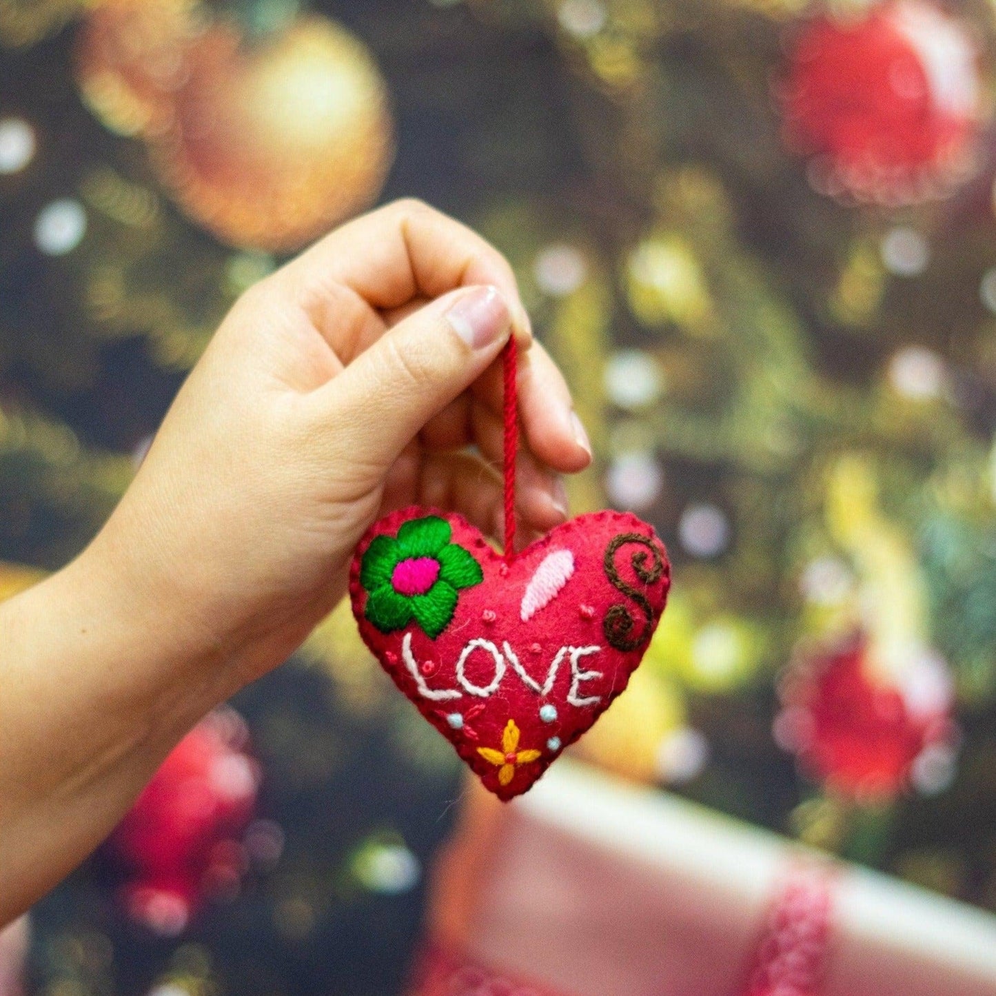 Love Heart Embroidered Handmade Ornament - Mexico